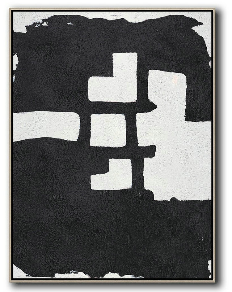 Canvas Painting Wall Decor,Black And White Minimal Painting On Canvas - Huge Abstract Canvas Art